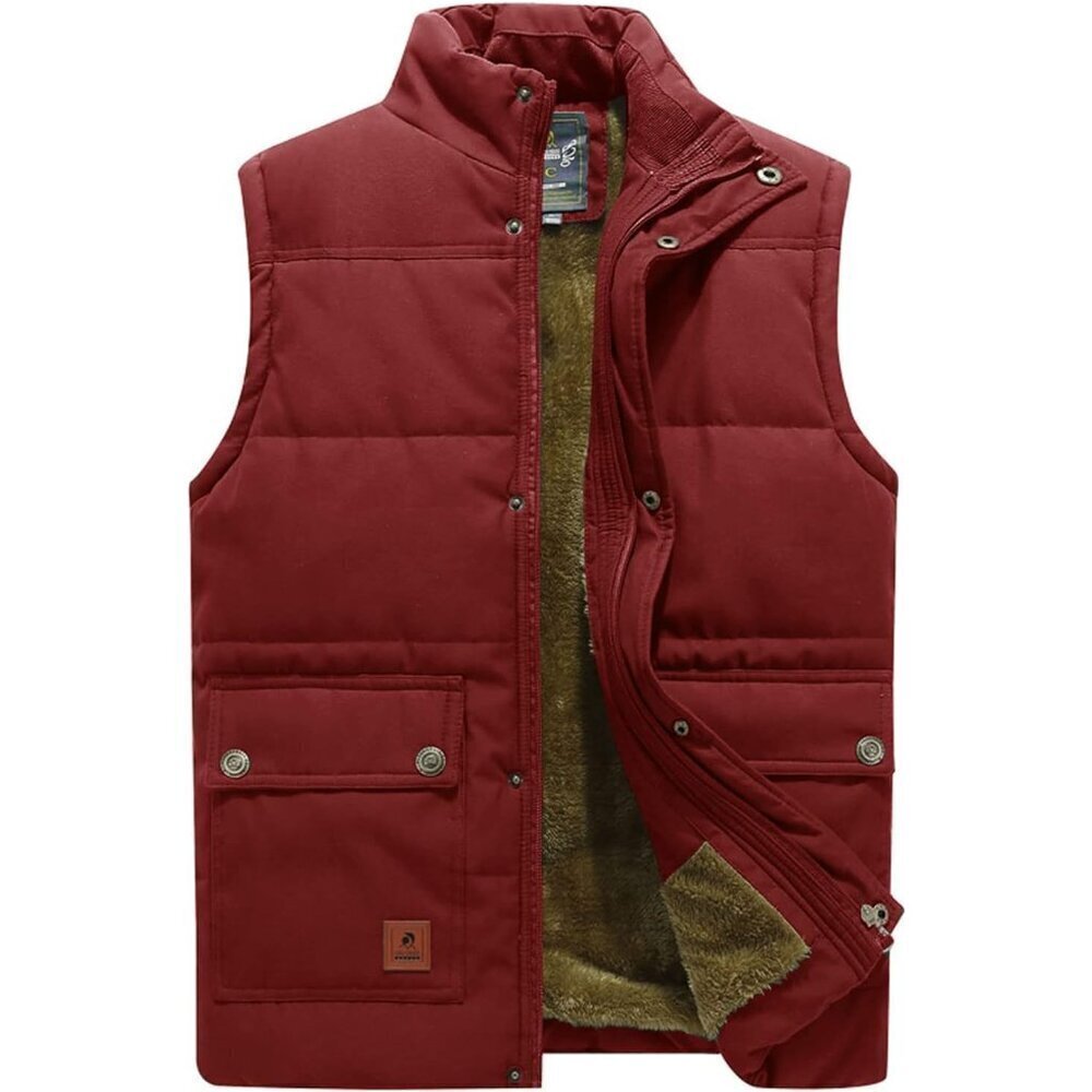Men's Winter Warm Outdoor Padded Puffer Vest Thick Fleece Lined Sleeveless Jacke